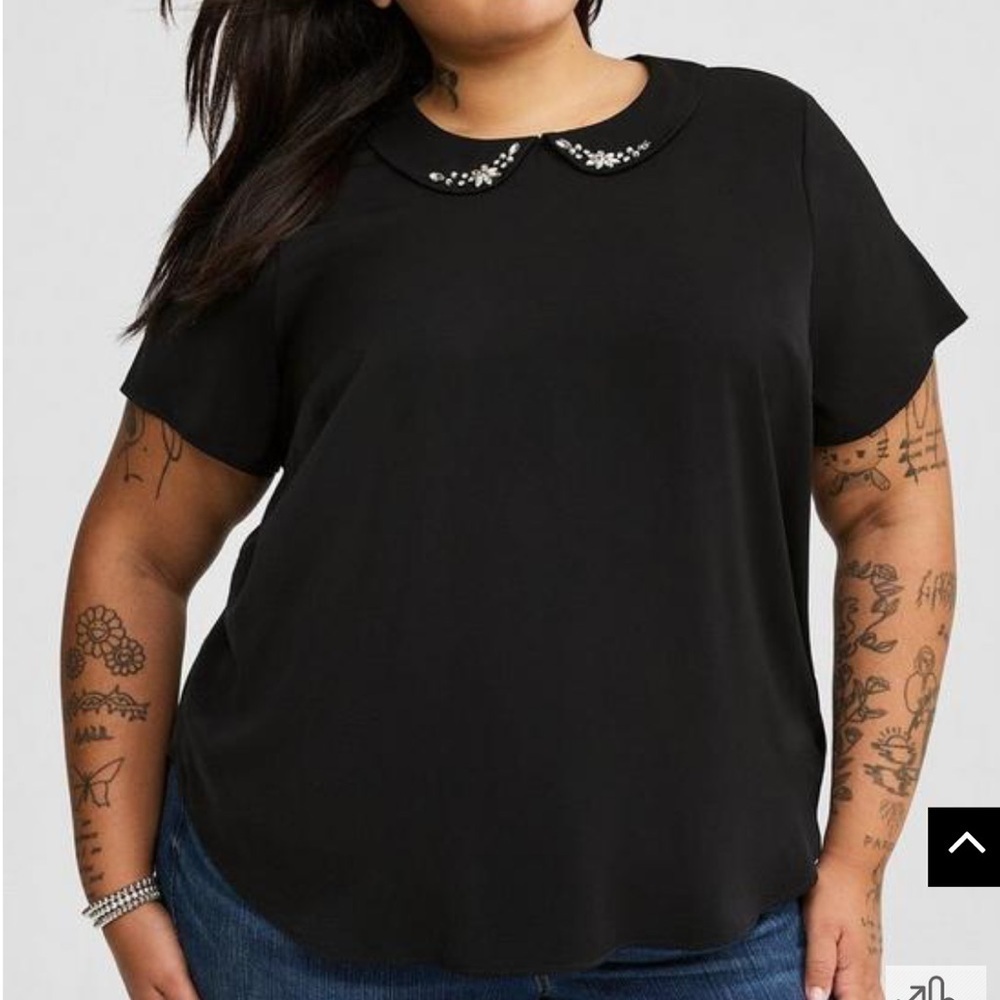 Torrid Abbey Studio Crepe de Chine Sequin Collar Blouse